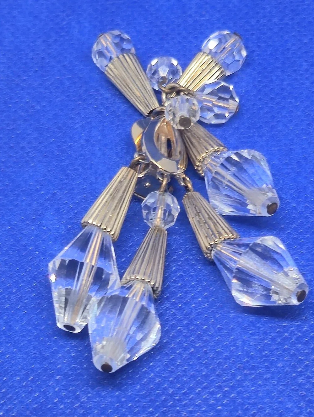 Vintage Napier Clear Crystal Glass Bead Waterfall Dangle Clipon Earrings Goldton